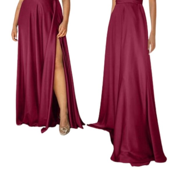 NWT Ladivine 7485 Soft satin Prom Dress Burgundy Size 4 - Picture 2 of 6